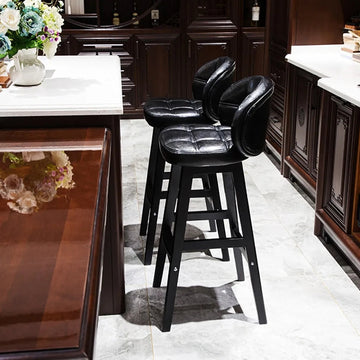 PU Leather Upholstered Bar Stool Brown Mid-Century Counter Stool Set of 2